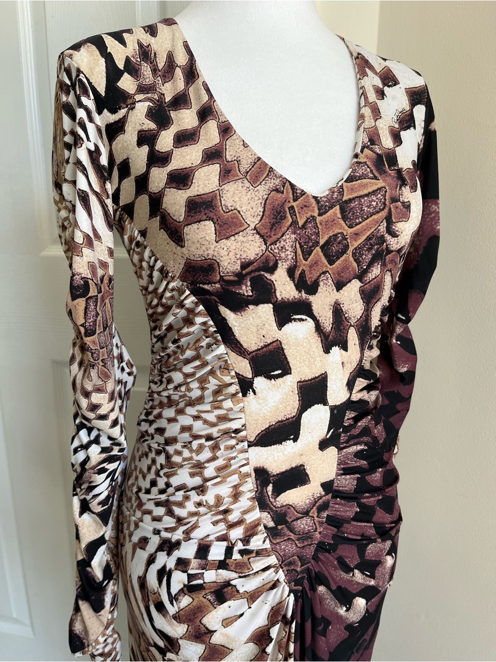 Vintage Vtg Roberto Cavalli FW 2003 Y2K Brown White Animal Print Midi Dress XS - Picture 5 of 11
